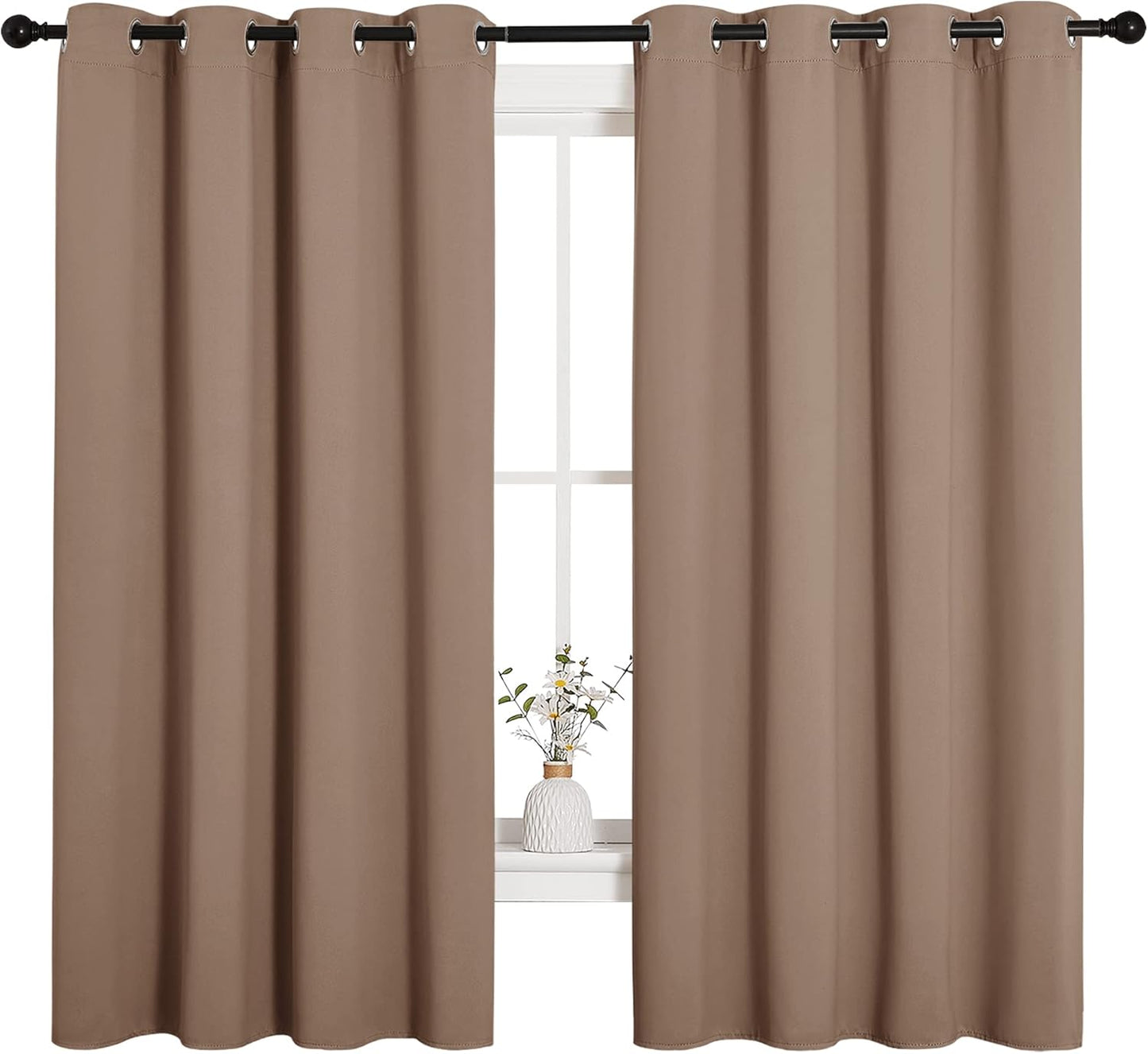 NICETOWN Halloween Pitch Black Solid Thermal Insulated Grommet Blackout Curtains/Drapes for Bedroom Window (2 Panels, 42 inches Wide by 63 inches Long, Black) - Colors D