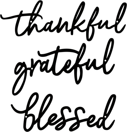 Thankful Grateful Blessed Letter Sign Metal Wall Decor, 3 Piece Black Letters Wall Art for Bathroom Bedroom Metal Words Wall Decor for Home Decor