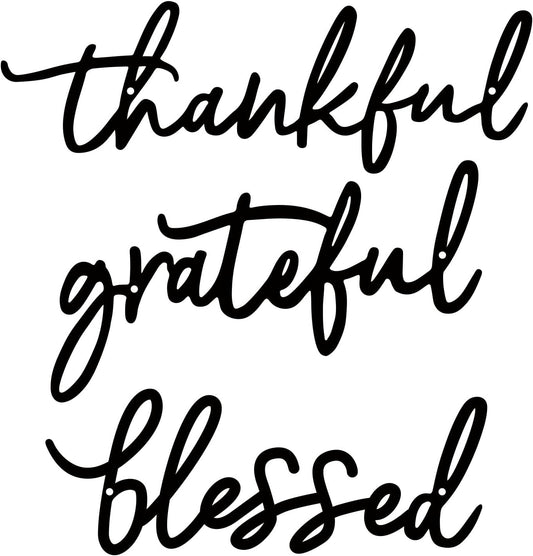 Thankful Grateful Blessed Letter Sign Metal Wall Decor, 3 Piece Black Letters Wall Art for Bathroom Bedroom Metal Words Wall Decor for Home Decor