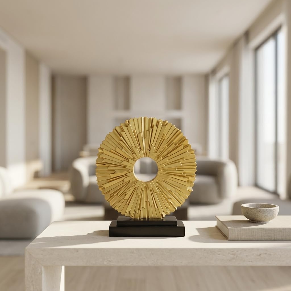 DOVDOV Gold Home Decor Sculpture, Unique Round line Statue, Modern Home Decor, Decorative Panel Statue Gold Decoration for Living Room TV Stand, Office, Bedroom, Dining Table Centerpiece.