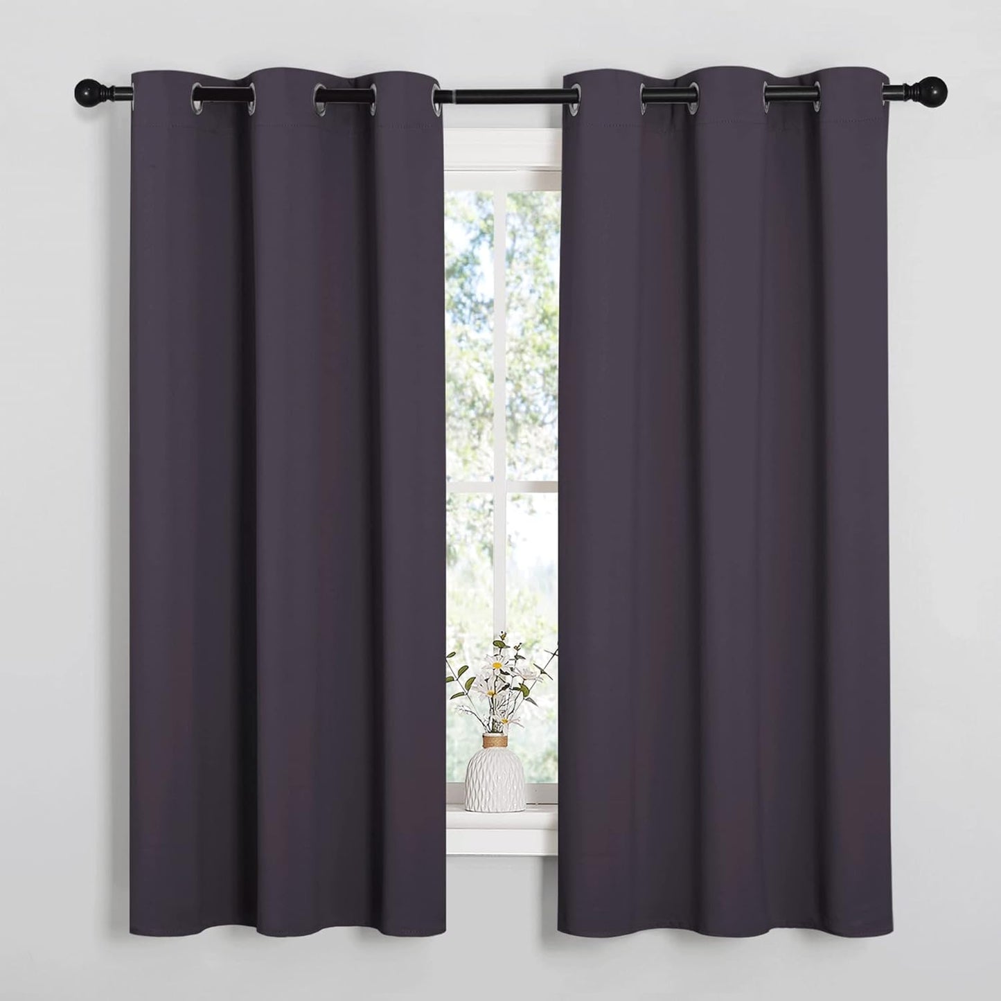 NICETOWN Halloween Pitch Black Solid Thermal Insulated Grommet Blackout Curtains/Drapes for Bedroom Window (2 Panels, 42 inches Wide by 63 inches Long, Black) - Colors D