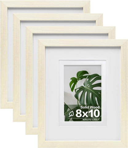 Egofine 8x10 Picture Frames Set of 4, Made of Solid Wood Covered by Plexiglass 4x6 and 5x7 with Mat or 8x10 without Mat, for Table Top Display and Wall Mounting Photo Frame Black