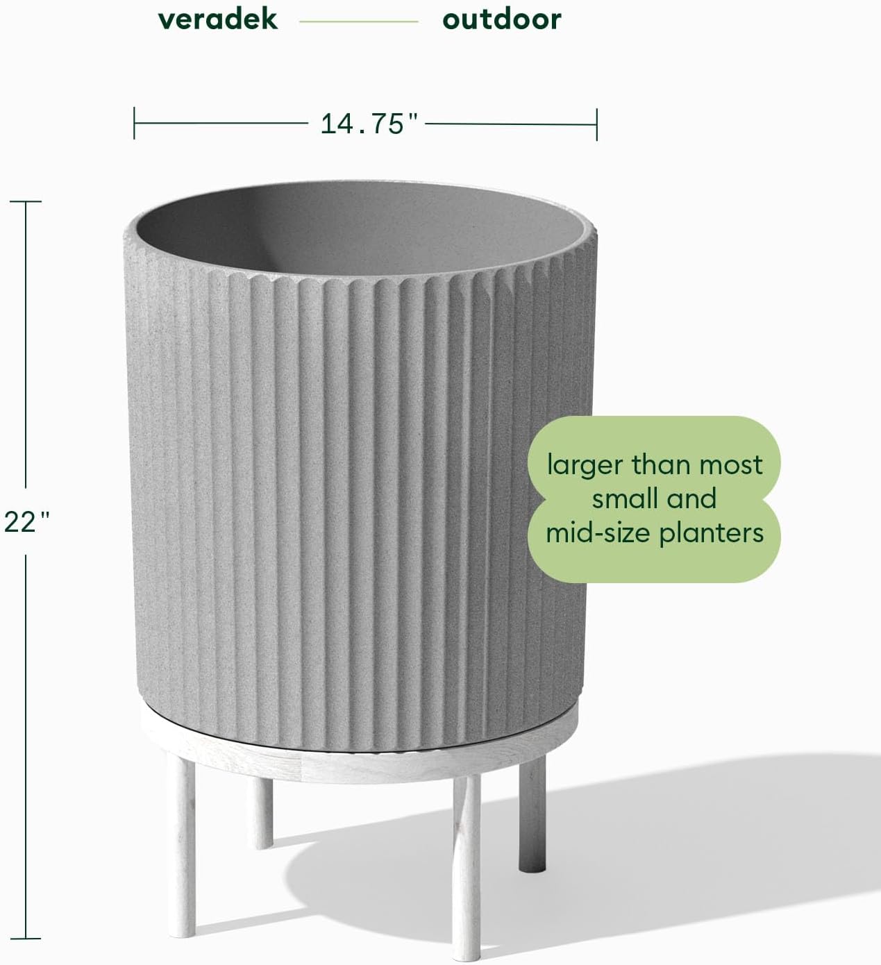 Veradek Demi Series Round Planter w/ Stand for Porch/Patio | Durable Plastic-Concrete & Wooden Stand | Modern Décor for Tall Plants, Flowers