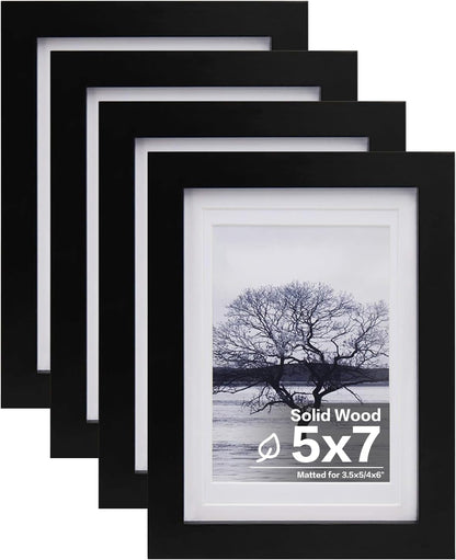 Egofine 8x10 Picture Frames Set of 4, Made of Solid Wood Covered by Plexiglass 4x6 and 5x7 with Mat or 8x10 without Mat, for Table Top Display and Wall Mounting Photo Frame Black
