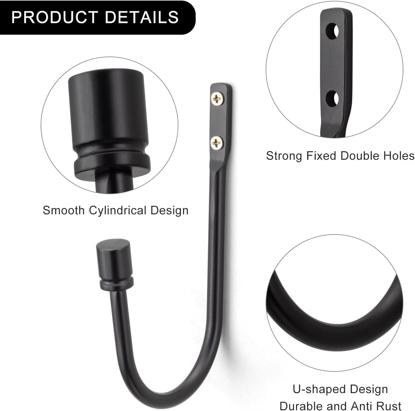 2 Pack Curtain Holdbacks - Silver, Decorative Drapery Wall Hooks with Hardware, Curtain Pull Back Hooks, Metal Curtain Tiebacks Wall Mounted, Window Side Holders for Drapes, Curtain Accessories