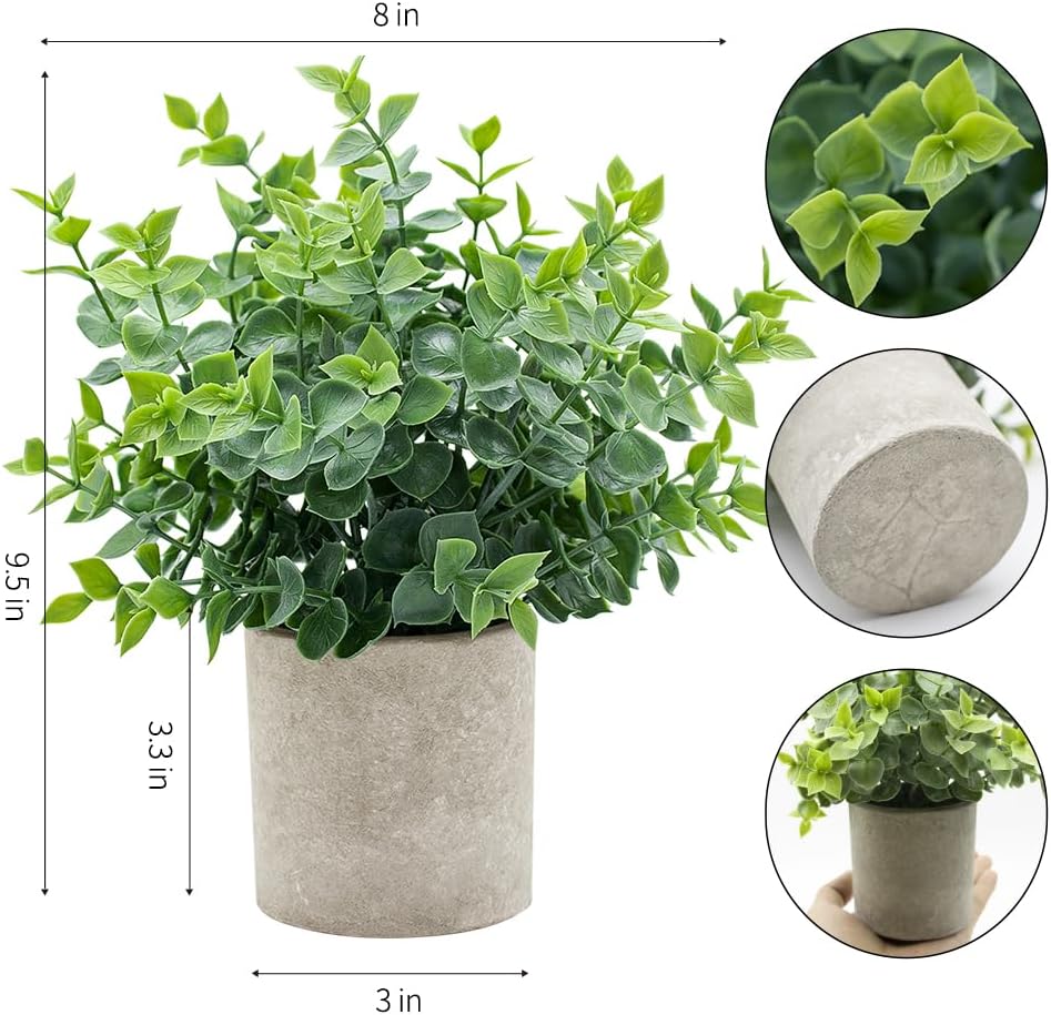 3 Pack Artificial Succulent Plants, Small Potted Fake Plants, Artificial Eucalyptus Leaf Aloe Vera Plants, for Home Decor, Farmhouse Bathroom Office Decor