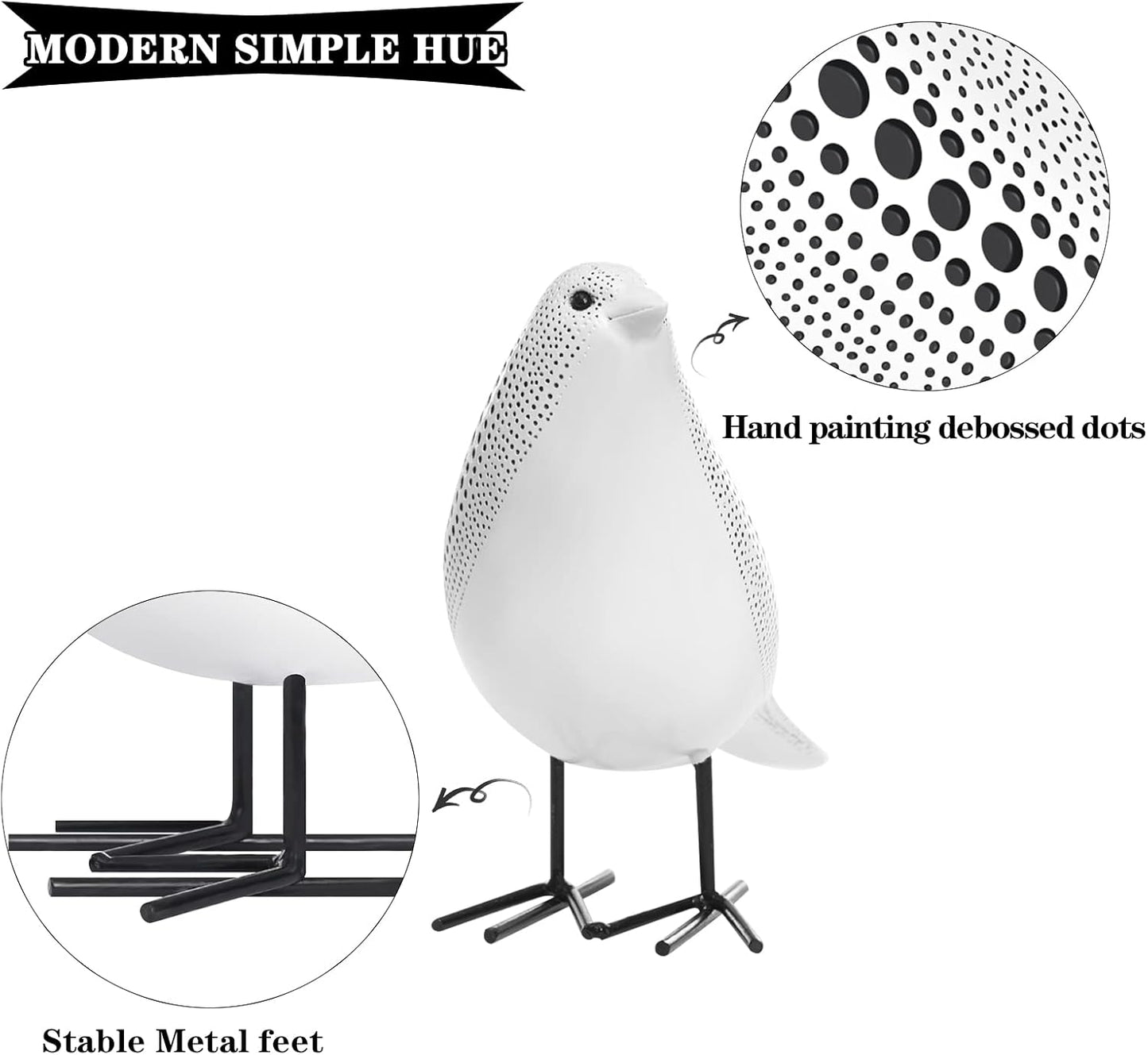 Quoowiit Bird Figurine, Modern Sculpture and Statues for Home Decor, Animal Statues for Bookshelf, Table, Entryway, Fireplace, Resin Decorative Sculpture with Chic Polka Dots Art Design (White)