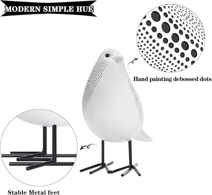 Quoowiit Bird Figurine, Modern Sculpture and Statues for Home Decor, Animal Statues for Bookshelf, Table, Entryway, Fireplace, Resin Decorative Sculpture with Chic Polka Dots Art Design (White)