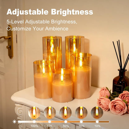 Rechargeable Flameless Glass Pillar Candles–Gifts for Women,–Set of 3, Realistic Flickering LED Light,Remote & Timer, Ideal for Living Room, Bedroom & Festival Wedding Home Party Decor