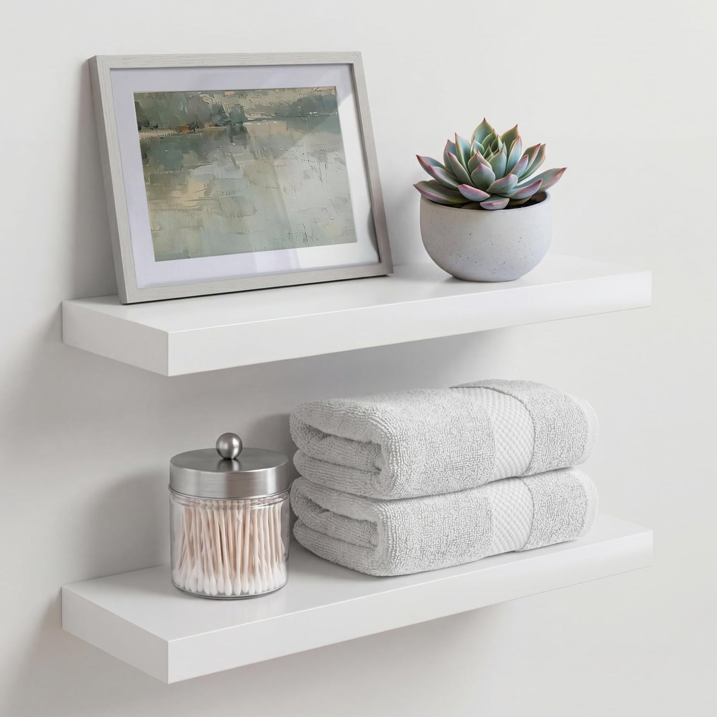 Homeforia 24 inch Natural Floating Shelf, High End Solid Real Wood 24inch Small Floating Shelves for Wall Mounted, Natural Wooden Floating Shelves, Heavy Duty Bracket, 24 X 6.5 X 1.75 in, Set of 2