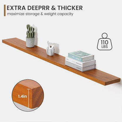 Floating Shelves 36 Inches Long - 8 Inch Deep Rustic Premium Solid Pine Wood for Storage - Farmhouse Wall Mounted for Living Room - Heavy-Duty Metal Bracket - 36" W x 8" D - Set of 2 - White Color