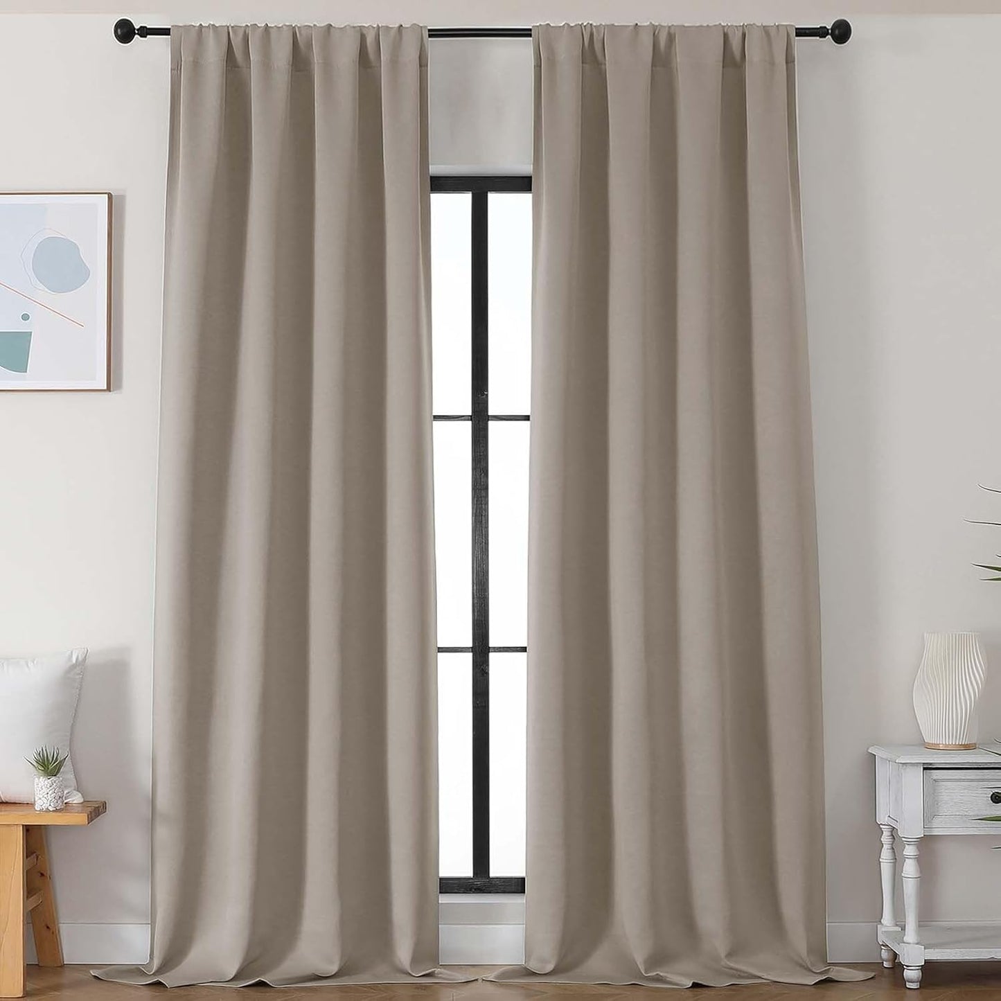 Simplebrand Ava Sage Green Blackout Curtains for Bedroom 63 Inch Length 2 Panels Set, Solid Thermal Insulated Energy Saving Rod Pocket Window Treatment Curtains Blackout Drapes, W40 x L63 Inch, Sage - Colors C