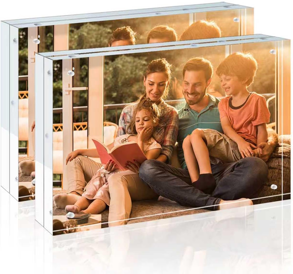 Egofine 4x6 Acrylic Frames 6 Pack, 20mm Thicker Frameless Clear Picture Frames, Double Sided Magnetic Picture Frames, Free Standing Desktop Display