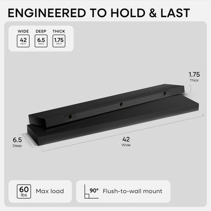 Homeforia 24 inch Natural Floating Shelf, High End Solid Real Wood 24inch Small Floating Shelves for Wall Mounted, Natural Wooden Floating Shelves, Heavy Duty Bracket, 24 X 6.5 X 1.75 in, Set of 2
