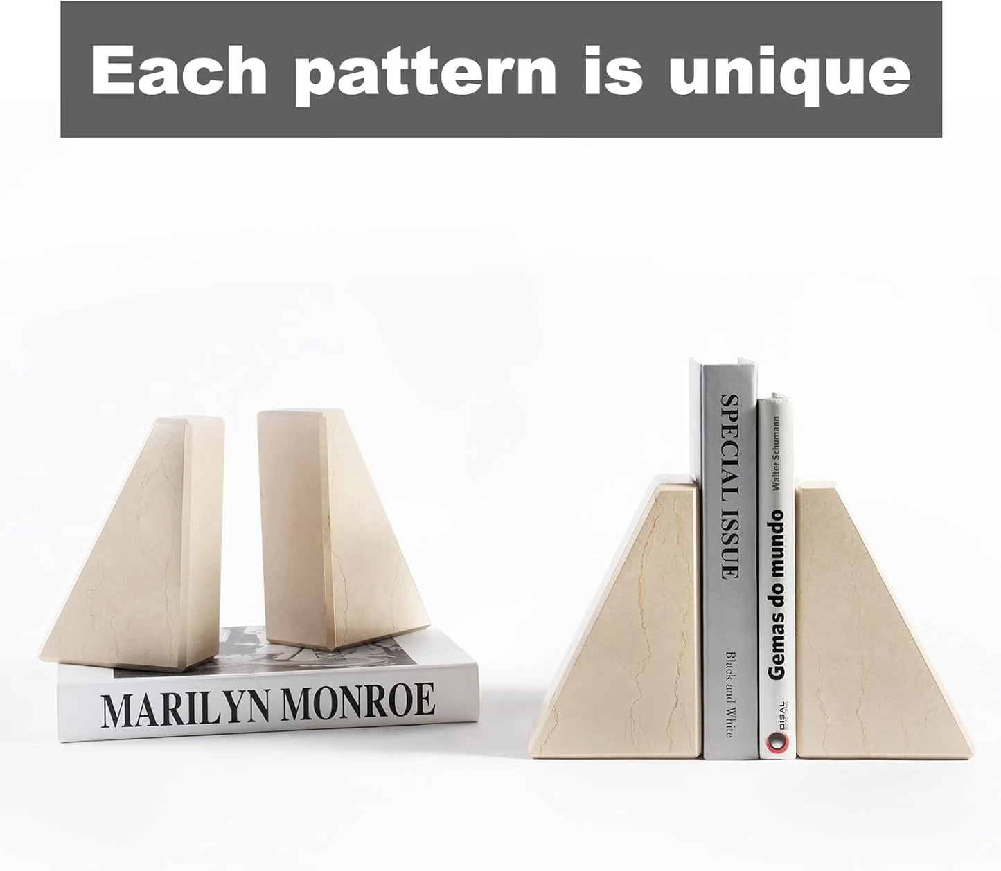 Karibiber Travertine Bookends for Heavy Books, Marble Decorative Bookends for Shelves, Heavy-Duty Stone Book Ends for Hardback Book & Cookbooks, Unique Book Stopper & Holder, Travertino Italy