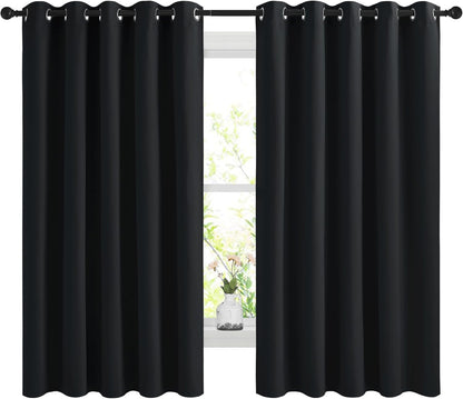 NICETOWN Halloween Pitch Black Solid Thermal Insulated Grommet Blackout Curtains/Drapes for Bedroom Window (2 Panels, 42 inches Wide by 63 inches Long, Black) - Colors E