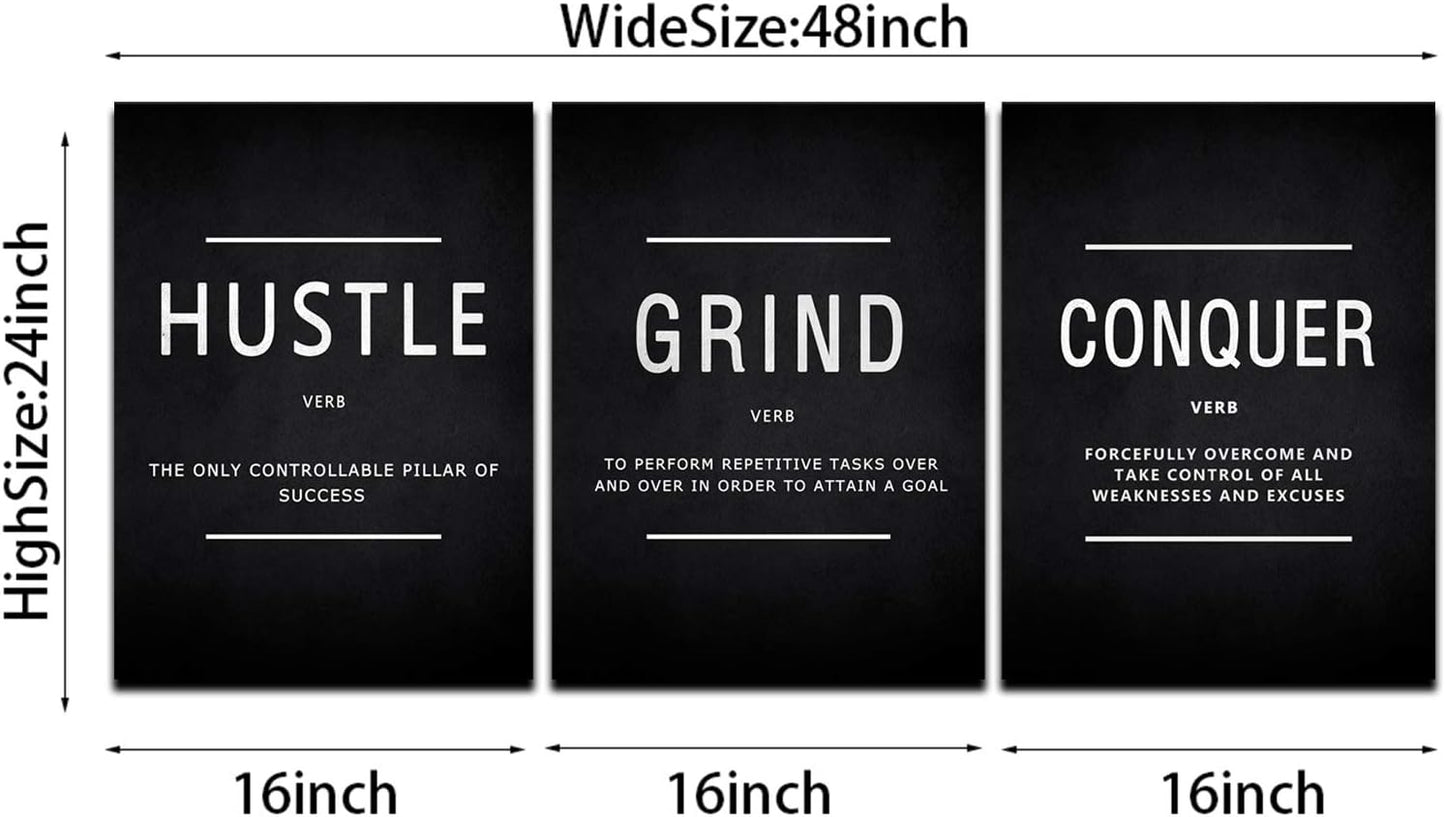 KAWAHONE Canvas Painting Wall Art, Grind Hustle Execution Motivational Wall Art Decoration Posters Prints for Living Room Bedroom, Office Decor, Gallery-Wrapped Canvas Art Set Framed Ready to Hang