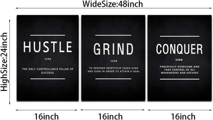 KAWAHONE Canvas Painting Wall Art, Grind Hustle Execution Motivational Wall Art Decoration Posters Prints for Living Room Bedroom, Office Decor, Gallery-Wrapped Canvas Art Set Framed Ready to Hang