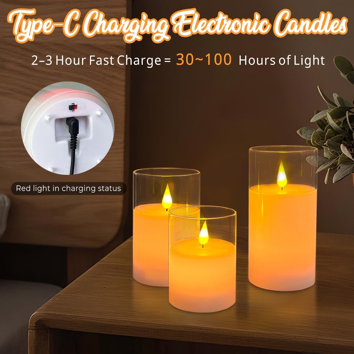 Rechargeable Flameless Glass Pillar Candles–Gifts for Women,–Set of 3, Realistic Flickering LED Light,Remote & Timer, Ideal for Living Room, Bedroom & Festival Wedding Home Party Decor