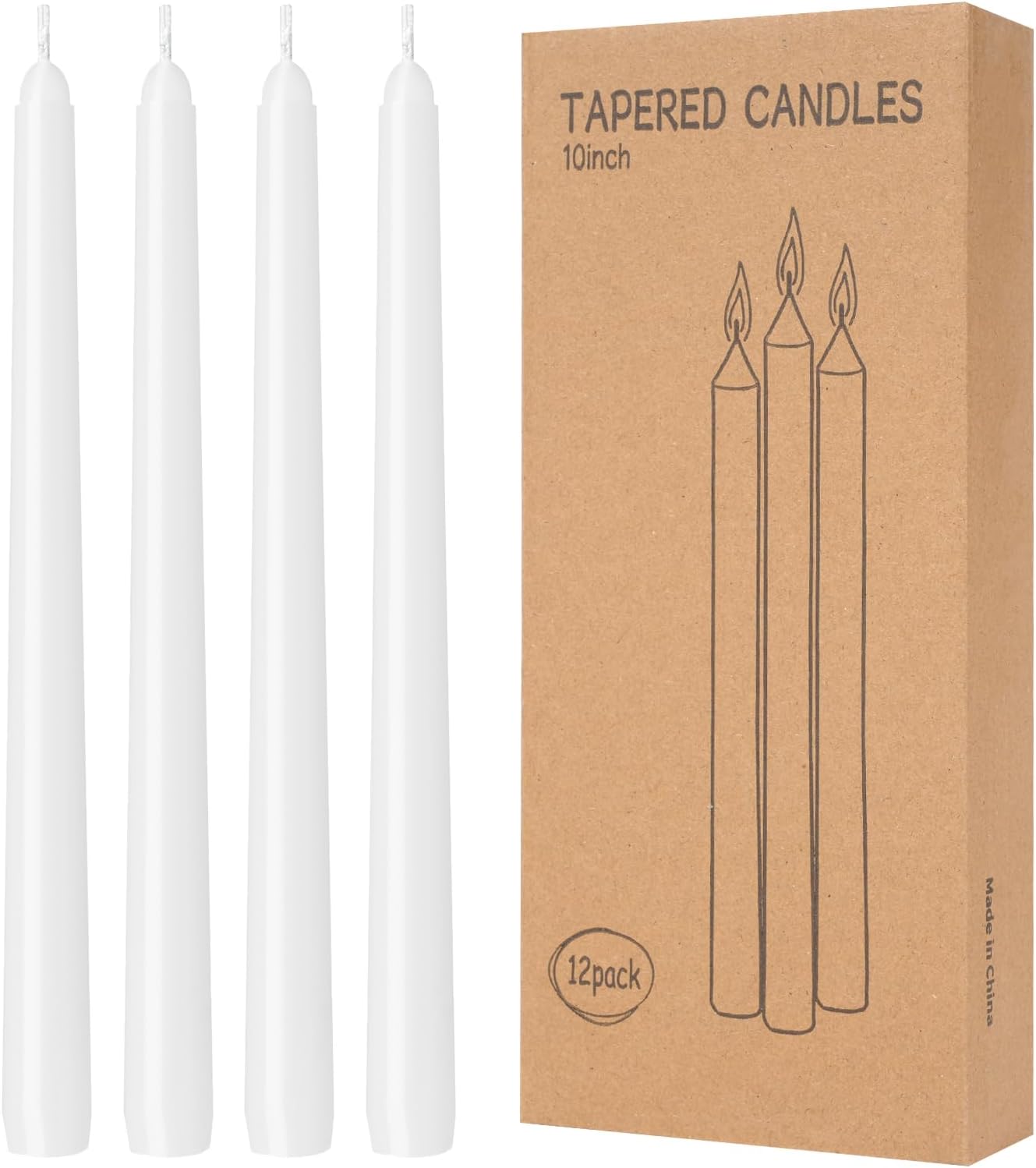 4 Pack Ivory Taper Candles - Taper Candles 10 Inch Dripless, Smokeless & Unscented - 8 Hours Long Burning - Hand Poured Tall Candlesticks - Ideal for Weddings, Dinner Parties, and Home Decor