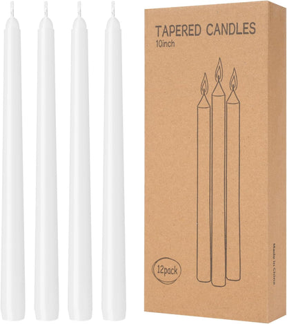 4 Pack Ivory Taper Candles - Taper Candles 10 Inch Dripless, Smokeless & Unscented - 8 Hours Long Burning - Hand Poured Tall Candlesticks - Ideal for Weddings, Dinner Parties, and Home Decor