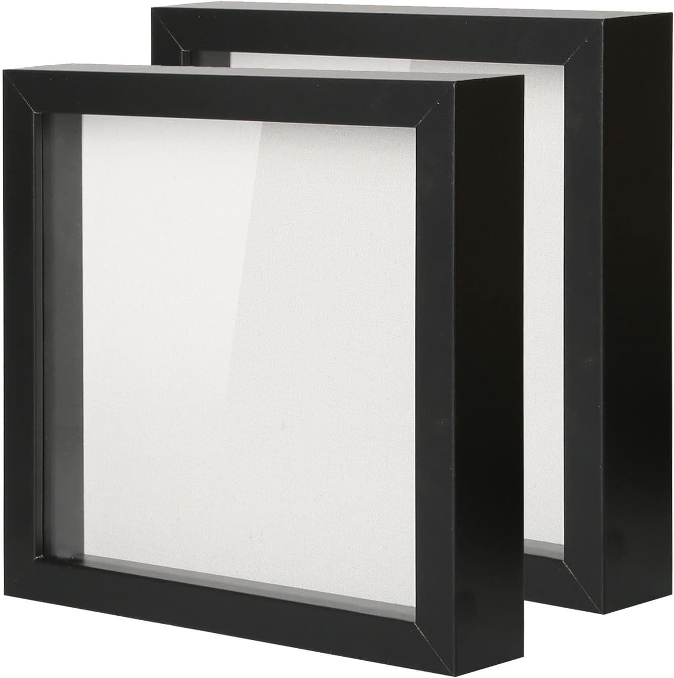 Muzilife 8x8 Shadow Box Picture Frame with Linen Board - Deep Wood & Glass Display Case Ready to Hang Memory Box Baby Sports Memorabilia, Pins, Awards, Medals, Wedding, Tickets and Photos (Black)