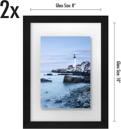 Americanflat 8.5x11 Floating Picture Frame with Polished Crystal-Clear Glass - Set of 2 - Use as 5x7 Frame or Display 4x6 Photo - Signature Float Collection - Photo Frames for Wall Display - Black