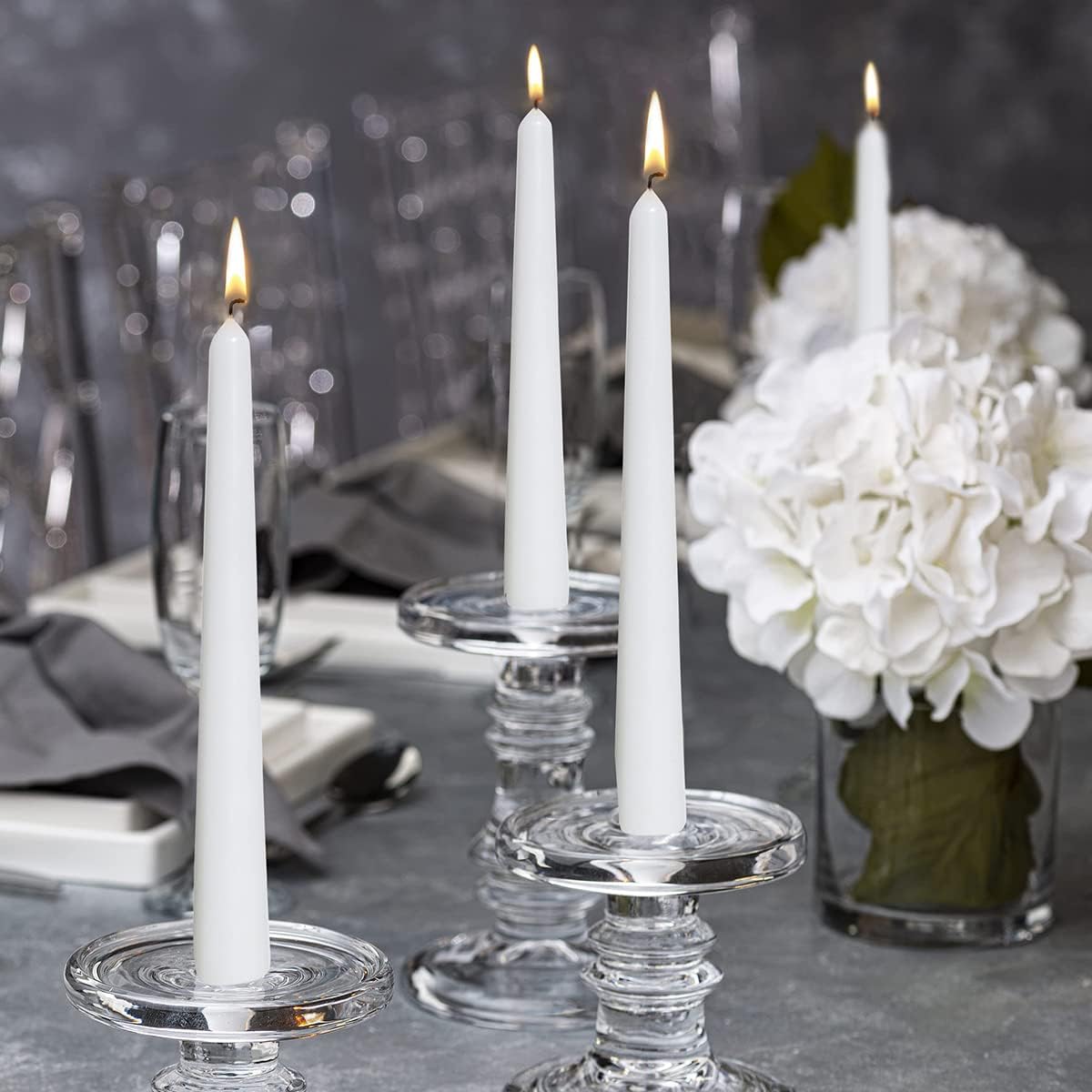 NIKY 10 inch Taper Candles for Christmas, Set of 12 Unscented Dripless Candlesticks - 8 Hours Long Burning for Home Decor, Wedding, Parties and Special Occasions (Ivory)