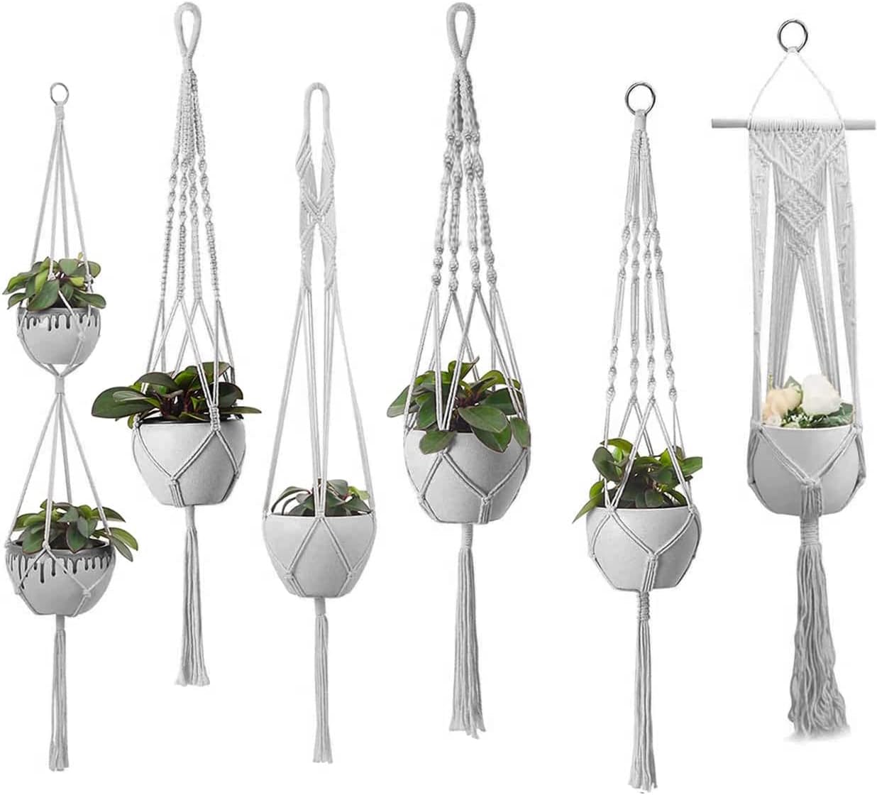 feedee Macrame Plant Hangers Indoor Macrame Hanging Planters for Indoor Plants, 6 Pack Hanging Plant Holders Indoor Hanging, Macromay Plant Hangers for Indoor Plant Hanger, Outdoor Flower Pots Holder