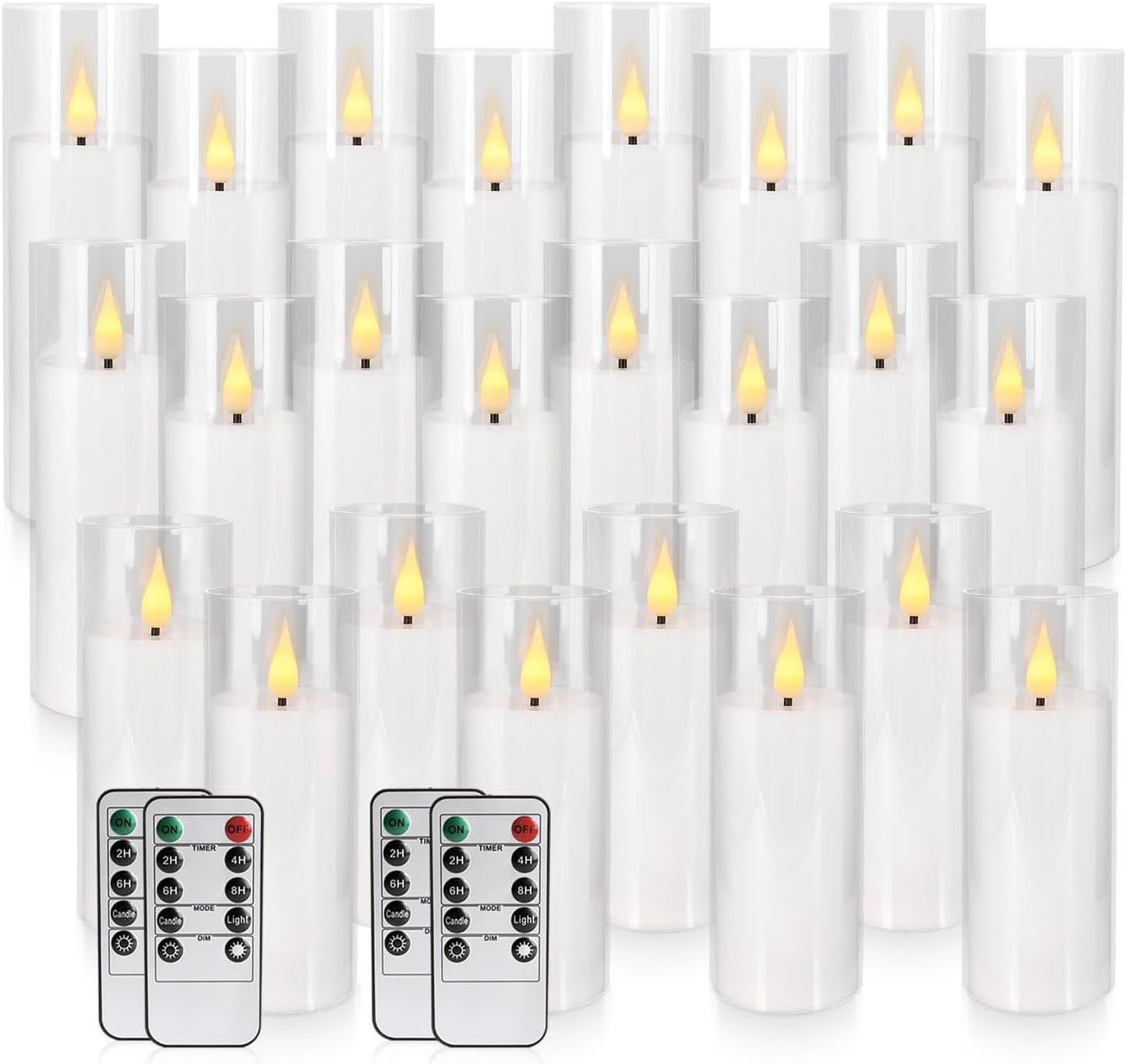 YOROXRG Set of 24 Waterproof Outdoor Flameless Candles, LED Candles with 4 Remote and Timer,(H 4" 5" 6" x D 2.2"),for Halloween Wedding Festiv