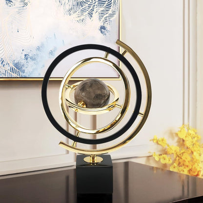 Homary Modern Abstract Art Decoration Metal Globe Ornament Sculpture Decor with Rectangle Stand Black & Gold