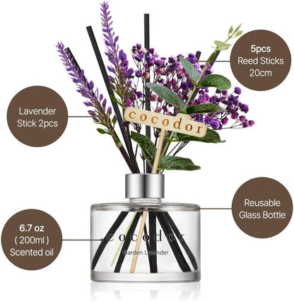COCODOR Flower Reed Diffuser Set / 6.7oz / White Jasmine/Scent Diffuser with Sticks Home Fragrance Reed Diffuser for Bathroom Shelf Decor
