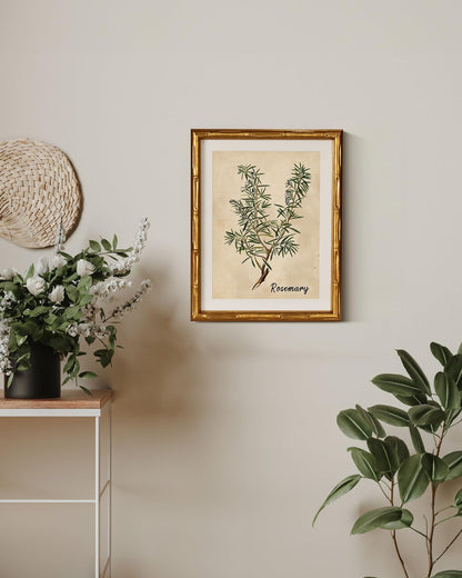 InSimSea Gold Bamboo Framed Canvas Wall Art, Retro Blue Hydrangea Botanical Prints, Antique Flowers Picture Frame with Mat, Victorian Home Wall Decor for Kitchen Living Room Bedroom, 11x14inch