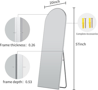 57" x 20" Arched Full Length Mirror - Wall Mounted/Floor Mirror Aluminum Alloy Frame Full Body Mirrors for Bathroom Living Room Bedroom and Entryway,Black