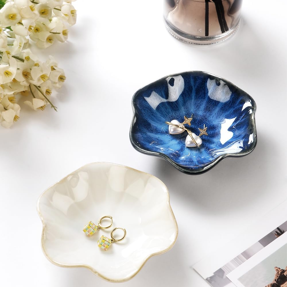 JAMEND CLXP Lotus Leaf Shape Decorative Ring Tray, Small Key Bowl, Ceramic Trinket Tray Jewelry Dish Organizing Necklace Earrings, Home Decoration for Mom Best Friend Sister, Pink.