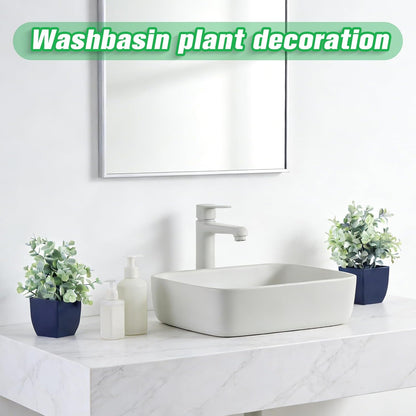 4pcs Fake Small Plants, Artificial Greenery Potted Plant for Home Office Decor, Small Faux Gray Grass Eucalyptus for Bathroom Plants Decoration, Mini Plant Potted Table Shelf Decoration