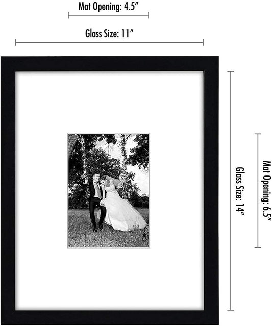 Americanflat 11x14 Picture Frame with Shatter-Resistant Glass - Use as 5x7 Frame with Mat or Display 11x14 Photo Without Mat - Signature Collection - Picture Frames for Wall Display - Black