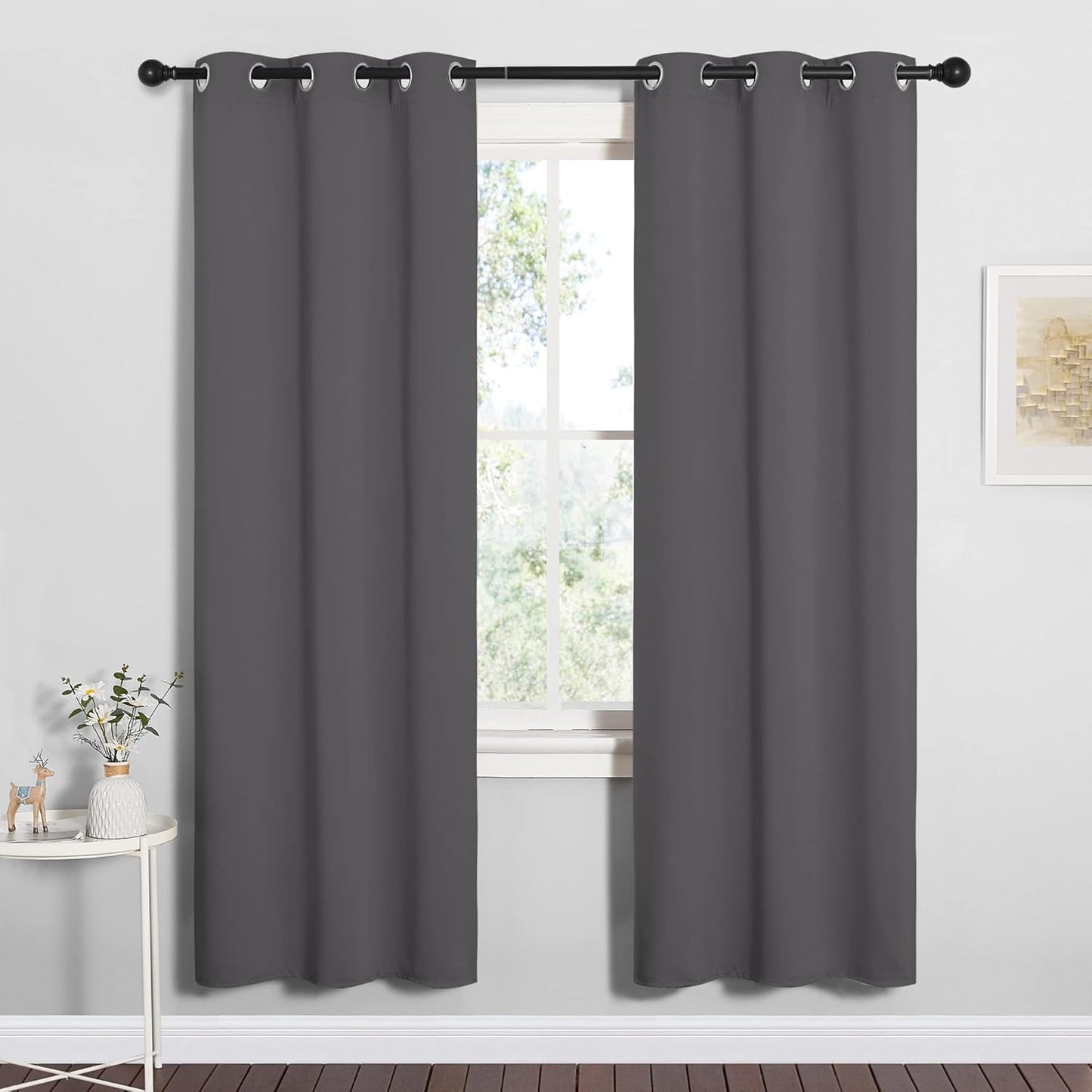 NICETOWN Halloween Pitch Black Solid Thermal Insulated Grommet Blackout Curtains/Drapes for Bedroom Window (2 Panels, 42 inches Wide by 63 inches Long, Black) - Colors E