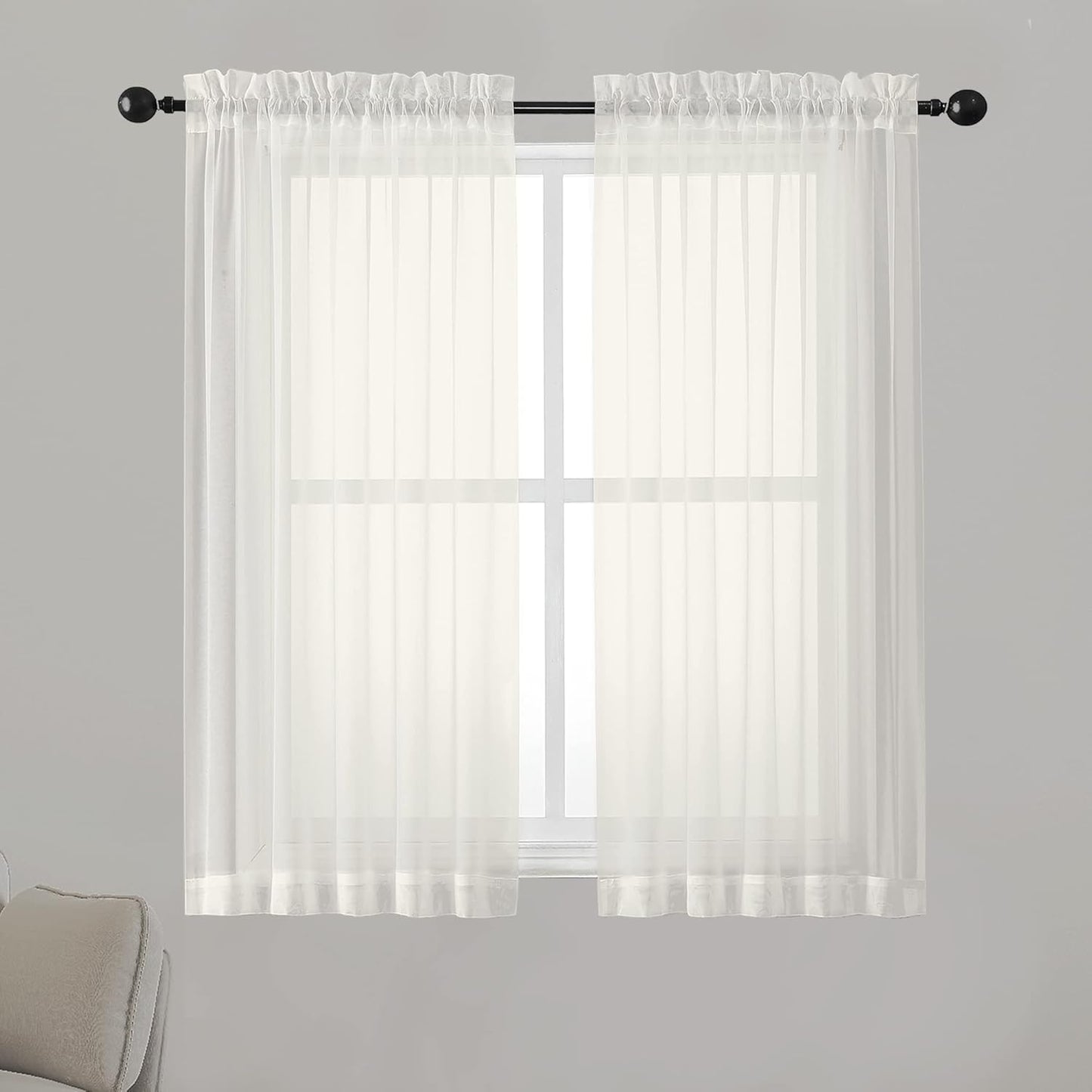 Chyhomenyc Sheer White Valances for Windows 2 Pack, Small Window Curtains for Living Room Bathroom Cafe Laundry Basement, Modern Top Dual Rod Pocket Voile Curtain, 42W x 14L inches, White - Colors C