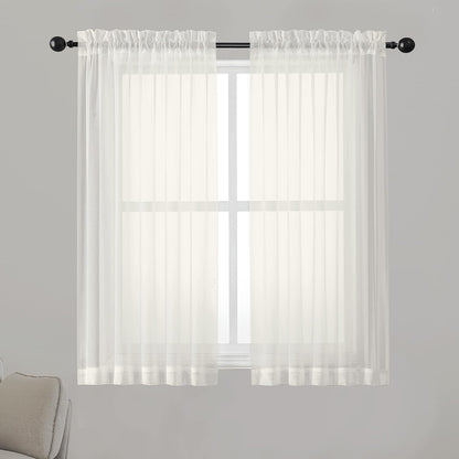 Chyhomenyc Sheer White Valances for Windows 2 Pack, Small Window Curtains for Living Room Bathroom Cafe Laundry Basement, Modern Top Dual Rod Pocket Voile Curtain, 42W x 14L inches, White - Colors C