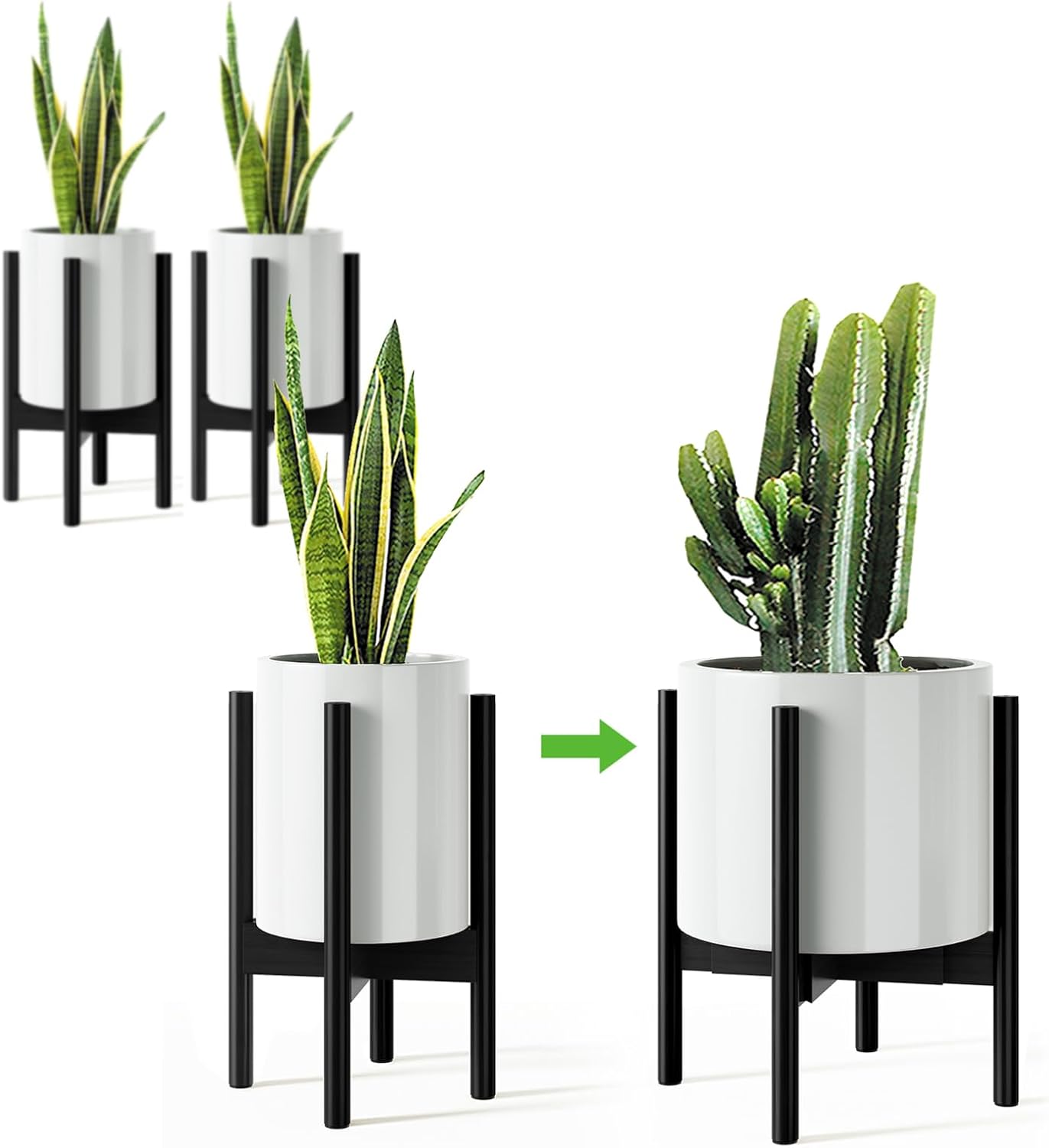 MUDEELA Plant Stand for Indoor Plants: Adjustable Width Fits 8–12 Inch Pots - Mid Century Modern Bamboo Plant Stand - 14.5 Inch Single Tier Small Floor Plant Holder, Dark Brown, 1 Pack (Without Pot)
