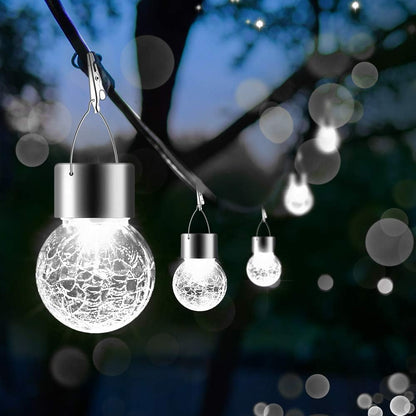 Solar Outdoor Lights Decorative 12 Pack, Hanging Solar Garden Lights Waterproof, Solar Powered Globe Cracked Glass Ball Lantern for Yard Patio Fence Tree Umbrella Holiday Decoration, Warm White