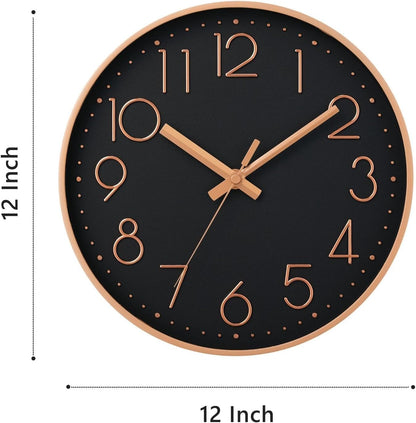 DAXSMY Wall Clock - 8 Inch Silent Non-Ticking Modern 3D Wall Clocks Battery Operated - Decorative Clock for Kitchen, Home Office, Bathroom, Bedroom(Rose Gold)