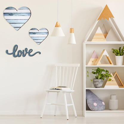 3 Pcs Wooden Hearts Decor Heart Wooden Sign Rustic Hanging Love Plaque for Wall Home Farmhouse Living Room Bedroom Gifts(White)