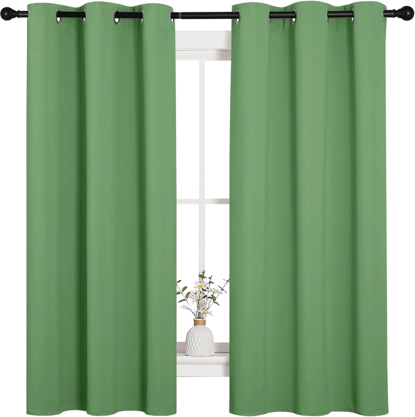 NICETOWN Halloween Pitch Black Solid Thermal Insulated Grommet Blackout Curtains/Drapes for Bedroom Window (2 Panels, 42 inches Wide by 63 inches Long, Black) - Colors D