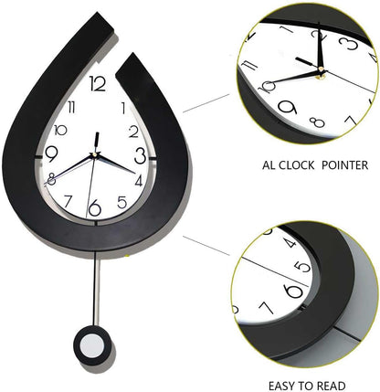 Decorative Wall Clock for Living Room Decor Large Modern Wall Clocks with Pendulum Battery Operated for Bedroom Office Kitchen Home Small Black Silent Wall Clock Non Ticking 11.8*22.4 Inch