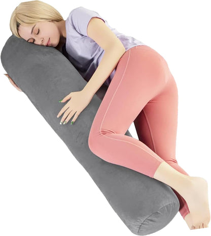 1 MIDDLE ONE Body Pillow for Adults, Bolster Pillow with Removable Velvet Cover, Long Round Cervical Roll Pillow, 47 x 7.87 Inches, Grey