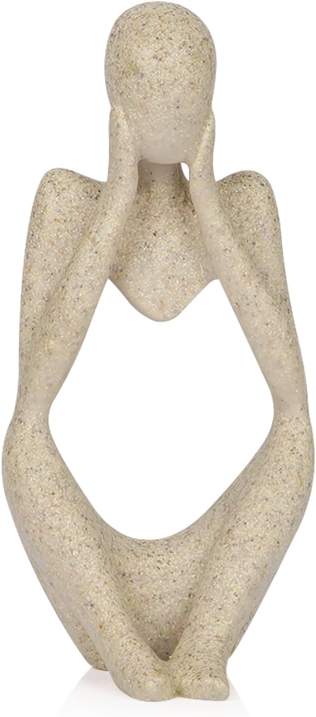 Sandstone Resin Thinker Style Abstract Sculpture Statue Collectible Figurines Home Office Bookshelf Desktop Decor(Small Sandstone,Left)