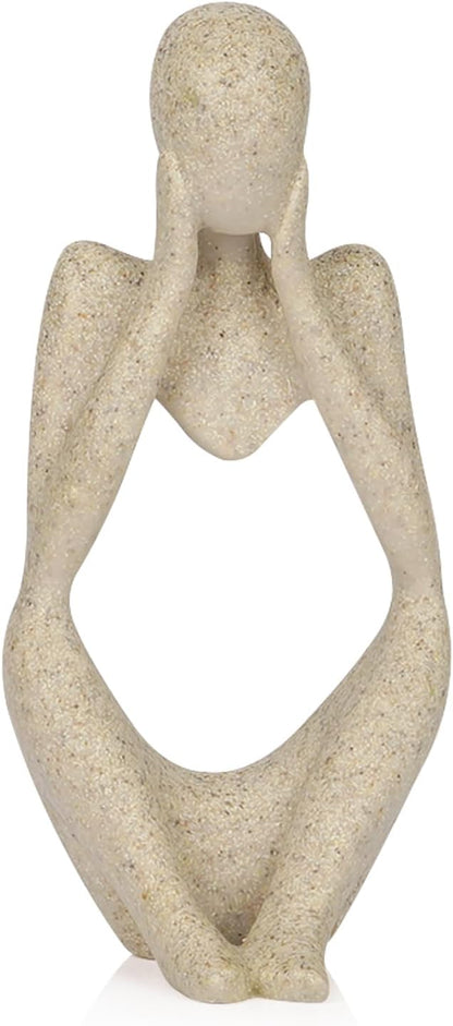 Sandstone Resin Thinker Style Abstract Sculpture Statue Collectible Figurines Home Office Bookshelf Desktop Decor(Small Sandstone,Left)