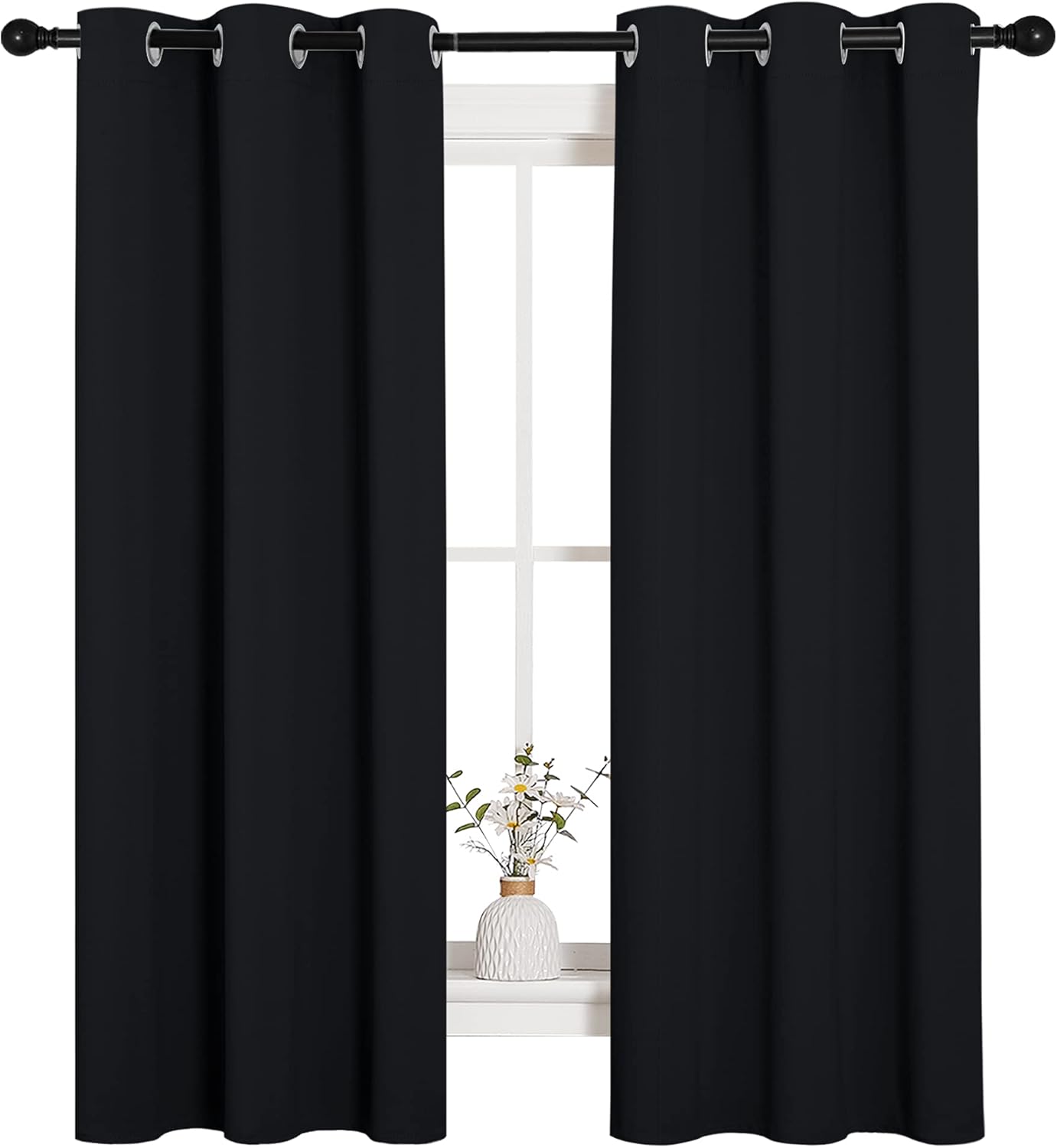 NICETOWN Halloween Pitch Black Solid Thermal Insulated Grommet Blackout Curtains/Drapes for Bedroom Window (2 Panels, 42 inches Wide by 63 inches Long, Black) - Colors E